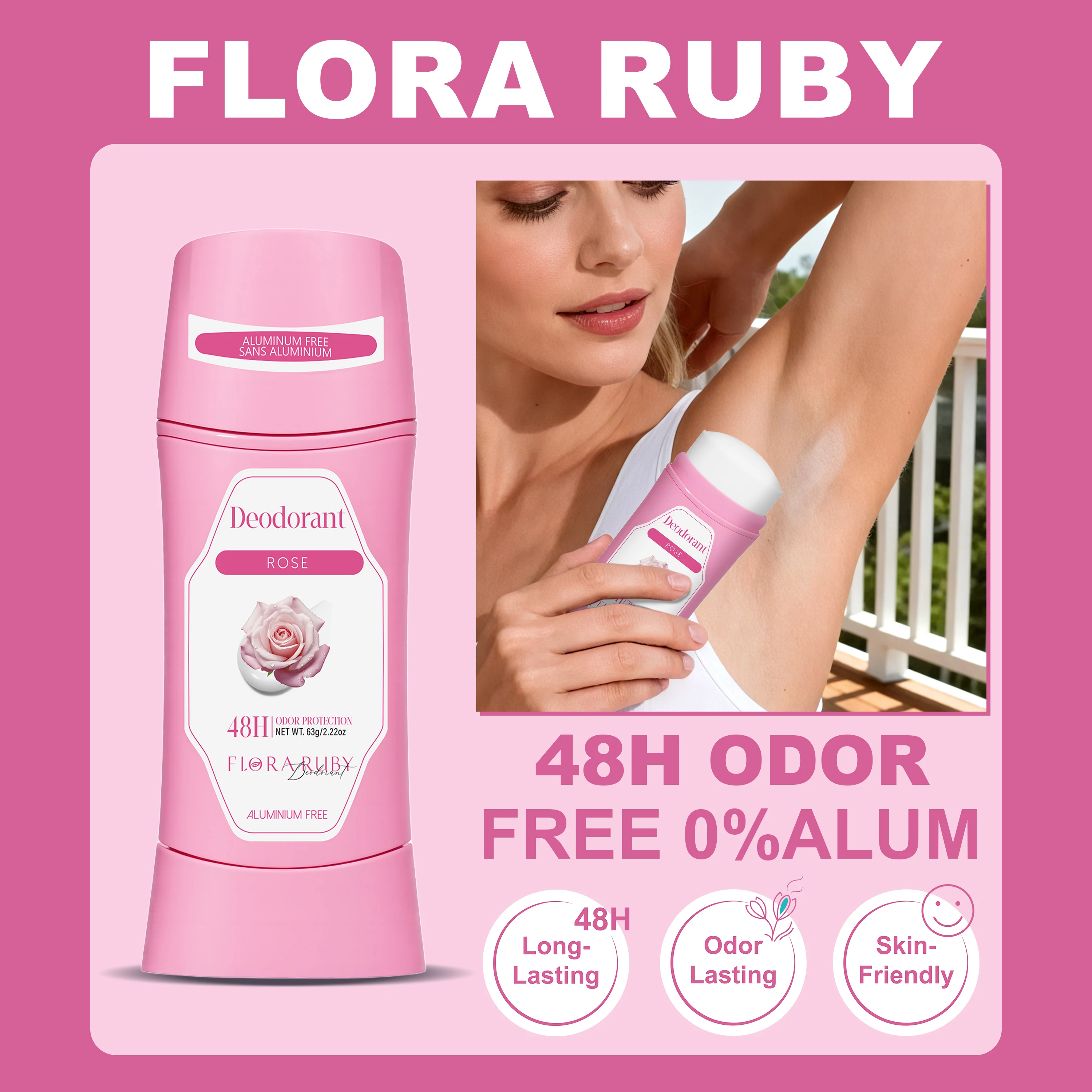 

Дезодорант-карандаш Flora Ruby без алюминия для женщин, палочка для защиты от запаха 48 часов, средство от пота, стойкий аромат,