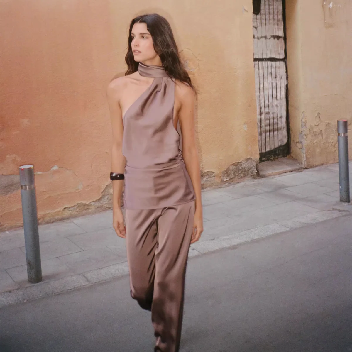 

ZBZR Spring New Women's Faion Asymmetric Polka Dot Top Mid-Waist Bell Bot Pants Street Sle Breathable Summer Outfit