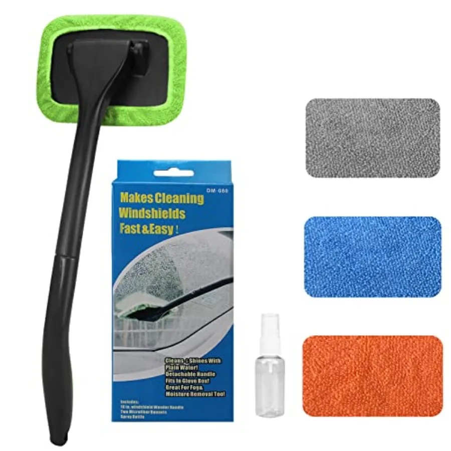 

Car Windshield Cleaning Tool, Windshield Cleaner with 4 Washable and Reusable Microfiber Pads and Extendable Handle, for Auto G