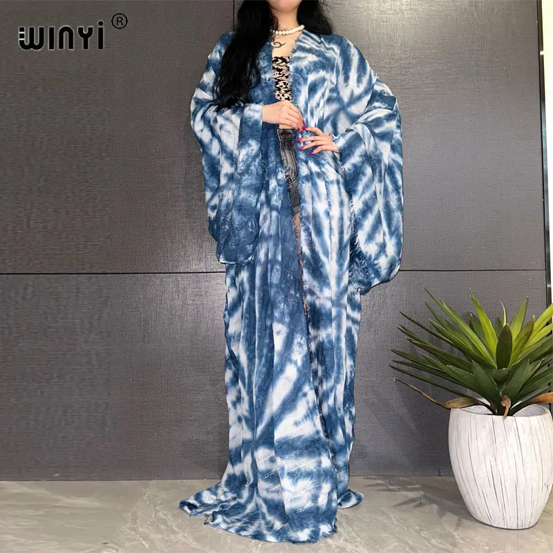 WINYI Mulheres Boêmio Tie-dye impressão Elegante vestido Casual Africano Cardigans Outerwear Para As Mulheres Verão Sexy sentimento de algodão