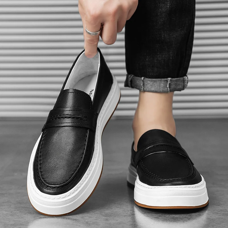Classic Men\'s Genuine Leather Men Lazy Dress Shoes High Quality Casual Loafers Comfortable Driving Shoes Moccasin Fashion Male