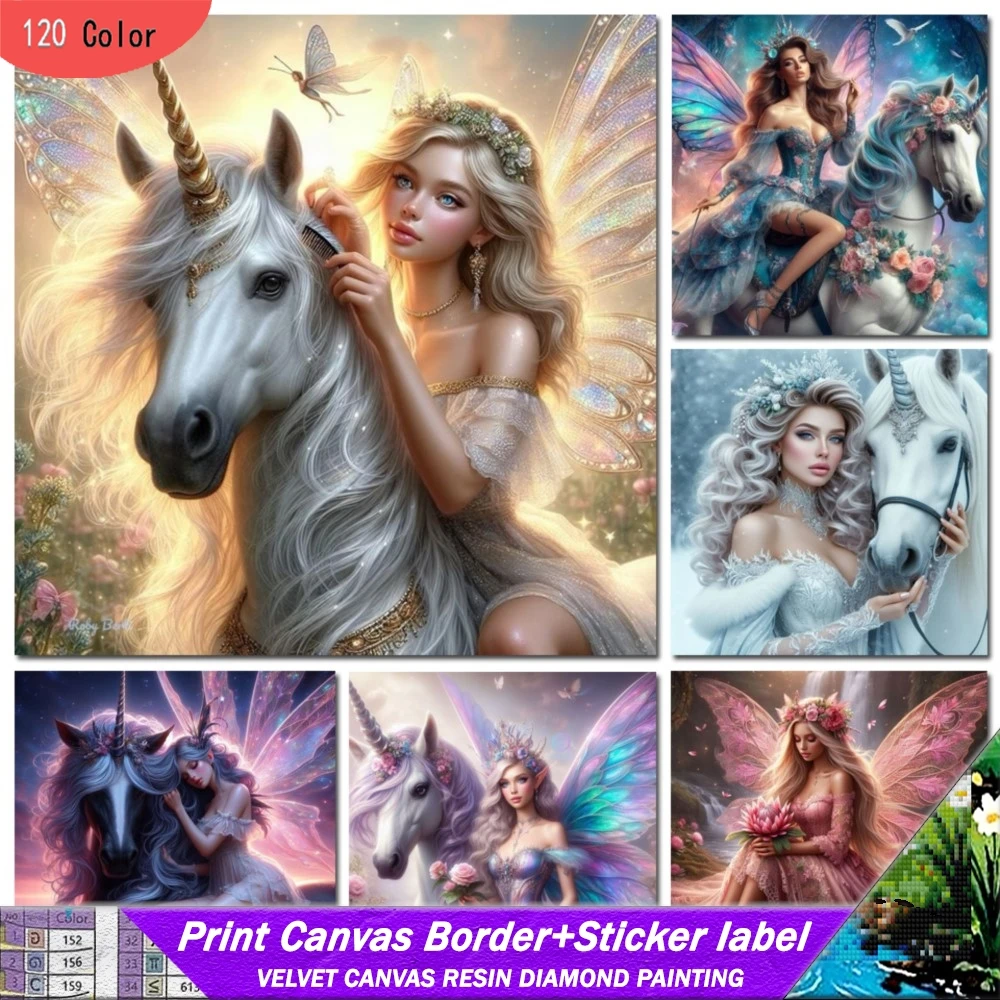 

DIY 120 Ccolor Resin Diamond Painting With Sticker Kit Fairy Angel Elf Unicorn Girl Art Home Decoration Gift Mosaic Embroidery