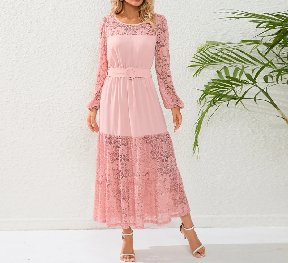 

Slimming Temperament, Sexy Lace French Long Dress, Lace Perspective Splicing Waistband, Waist Cinching, Elegant Women's Dress