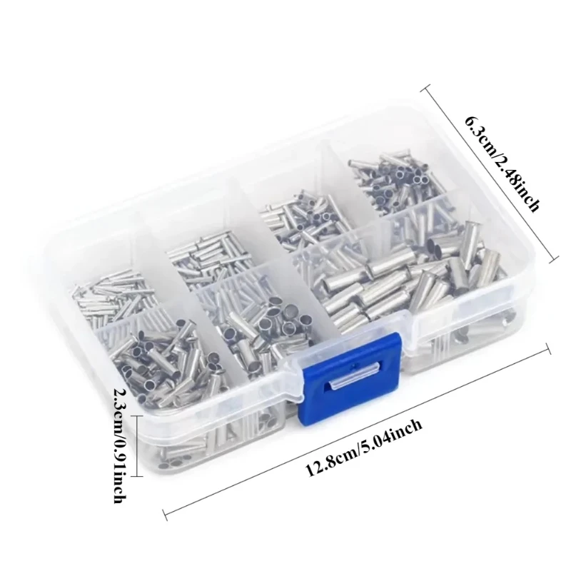 600/700 قطعة حلقات نهاية الأسلاك الأنبوبية العارية حجم المزيج أكمام كابل غير معزولة بسيطة لتوصيل الأسلاك دبوس تجعيد