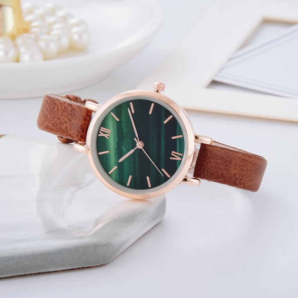 Reloj pequeño de moda para mujer, relojes de pulsera de cuero de cuarzo verde pavo real, reloj femenino