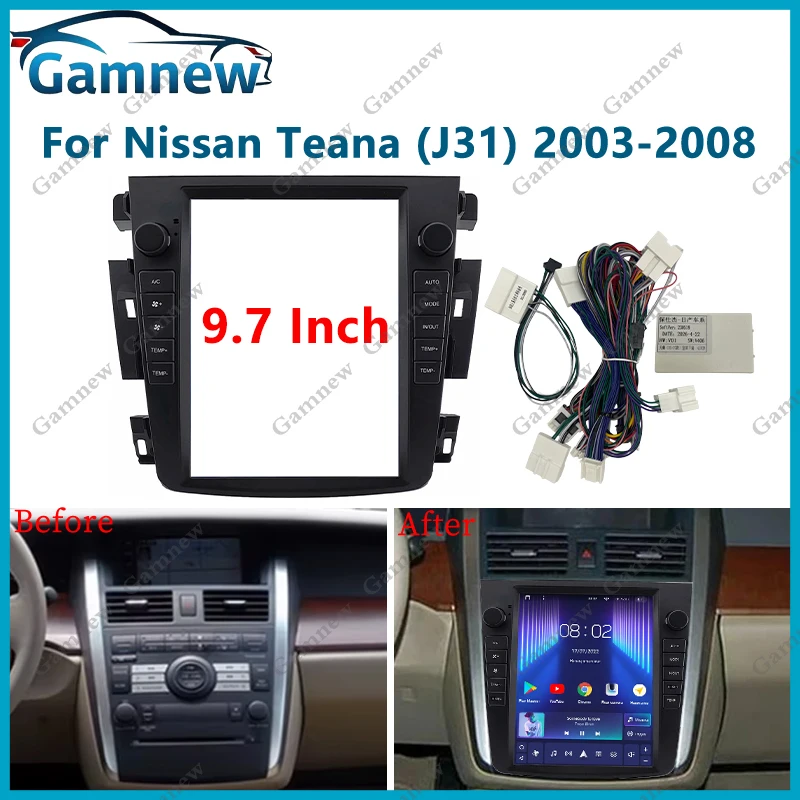 9.7 Inch Car Tesla Style Frame Fascia Canbus Box Decoder Android Fitting Panel Kit For Nissan Teana (J31) 2003-2008