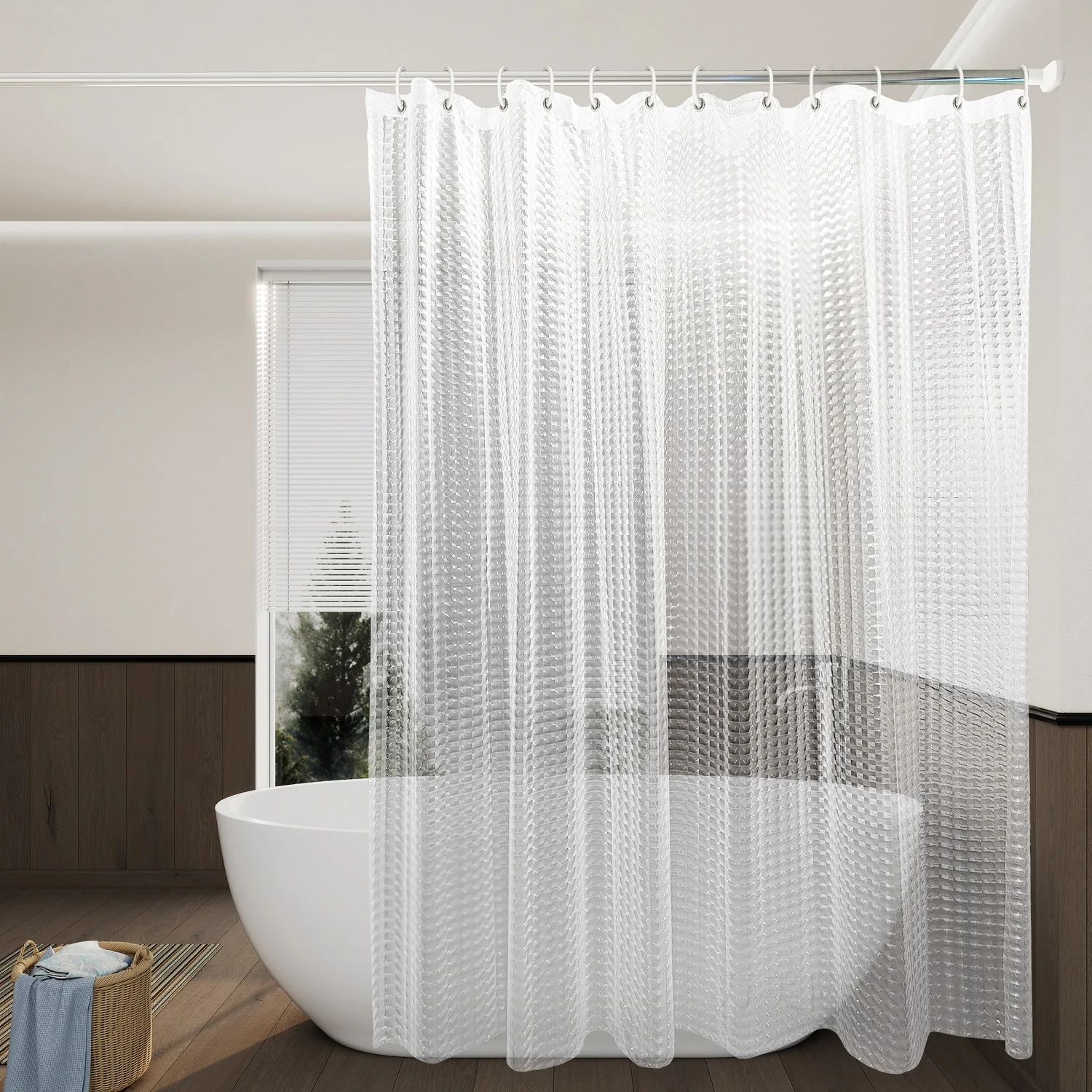 Rideau de douche transparent à motif œil-de-chat, rideau de séparation pour salle de bain, texture œil-de-chat unique, crée une atmosphère brumeuse et enchanteuse dans la salle de bain