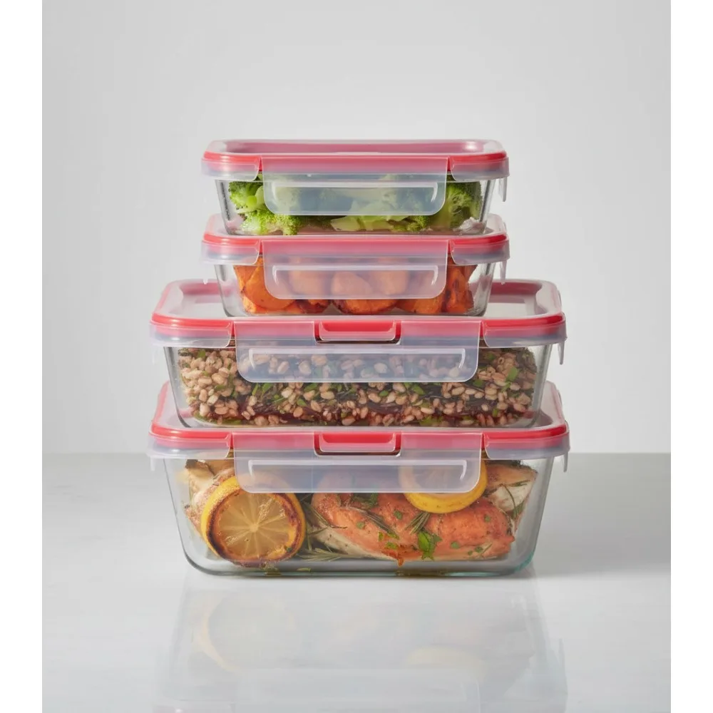 

4-Pack Mixed Size Glass Food Storage Containers, Airtight Leakproof Lids BPA-Free, Meal Prep & Freezer Safe