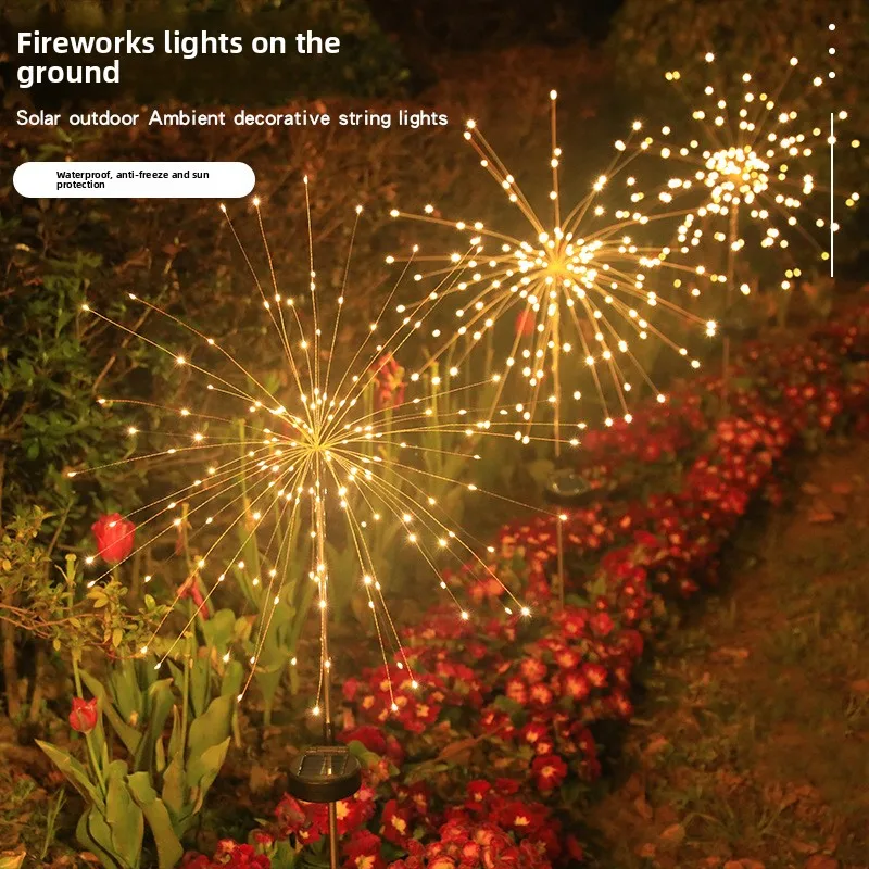 Solar Firework Lights, Ground Plug Dandelion Lamp, Outdoor Waterproof LED String Lights for Yard Garden Decor