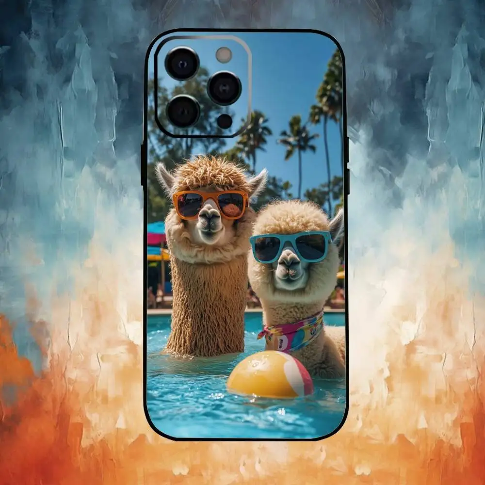 حافظة هاتف مضحكة على شكل حيوانات A-Alpaca لهاتف iPhone17,16,15,14,13,12,11 Plus، Pro Max غطاء أسود ناعم #4