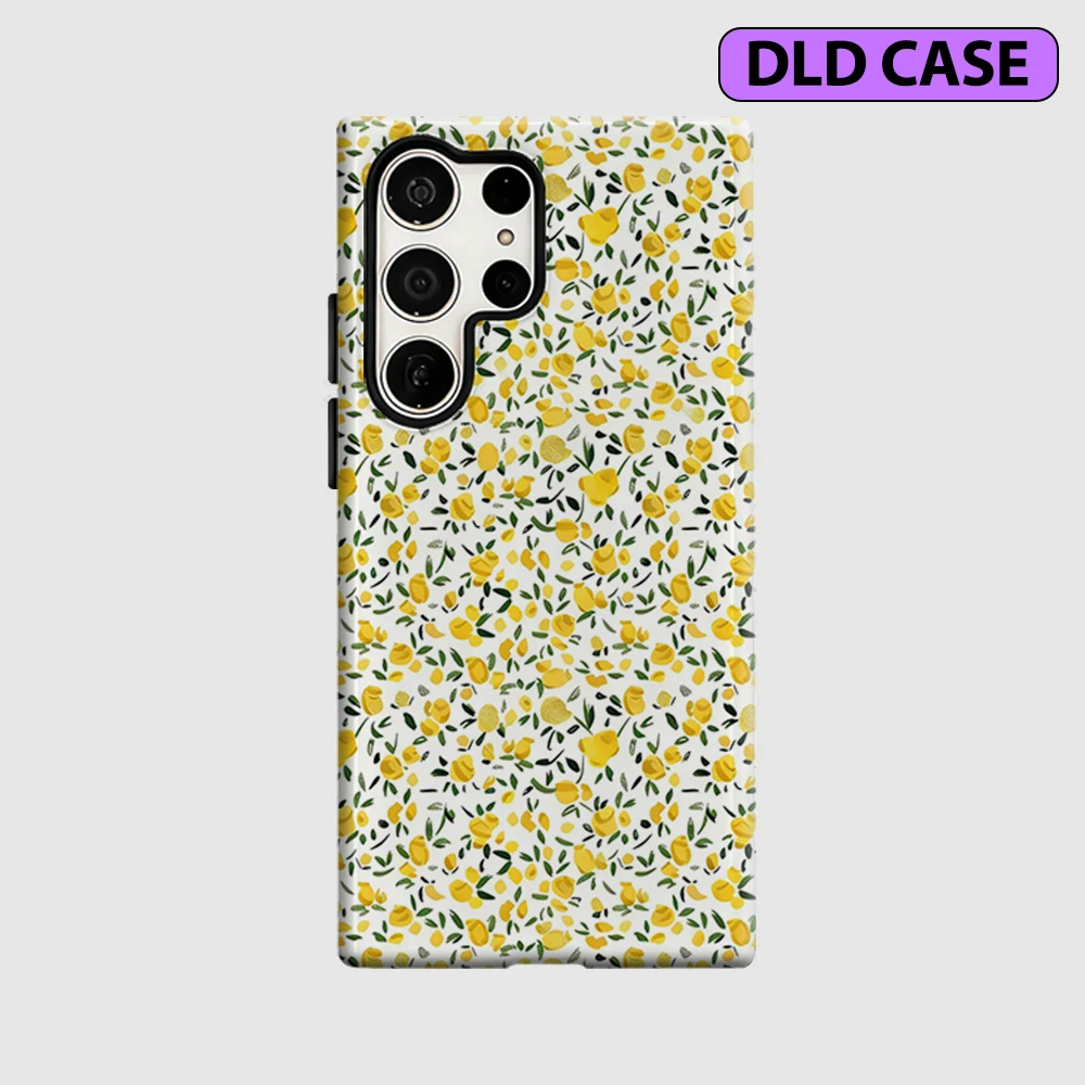 Tiny Lemon Ditsy Phone Case for Samsung Galaxy S26 S25 Ultra S24 S23 Ultra Plus Shockproof Double Layer Tough Back Cover
