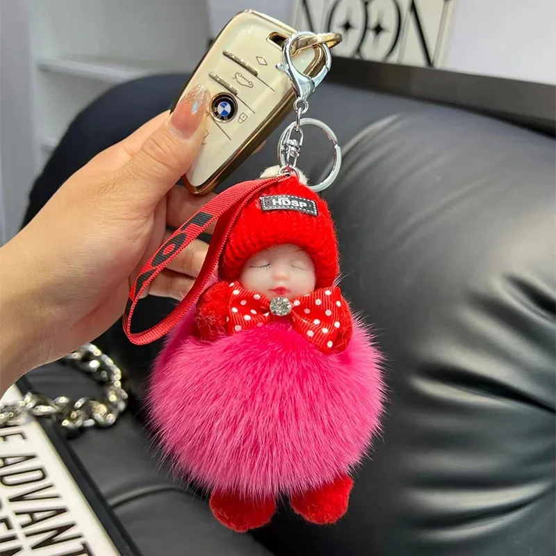 

Sleeping Baby Keychain Pendant Cute Fluffy Plush Doll Keychains Women Girl Bags Keyrngs Cars Key Ring