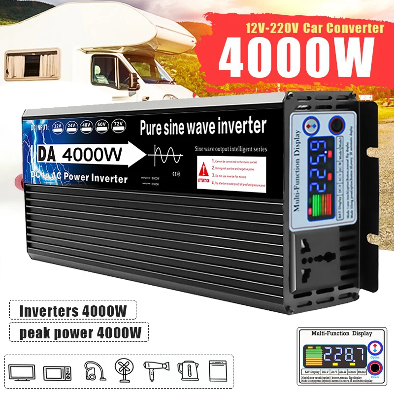 

3000W 4000W 5000W Pure Sine Wave Power Inverter DC 12V/24V To AC 220V For Home/Outdoor/RV/Camping Wave Power Inverter with LED