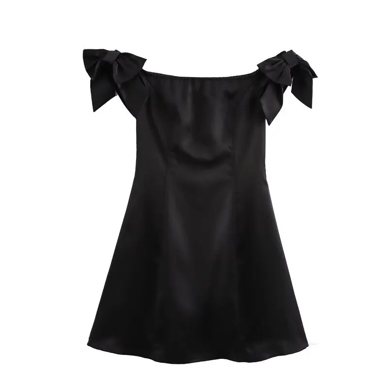 Ele Satin ort Dr with Bow Decoration One oulder Design Autumn Winter New Arrival Women's Faion  Dr