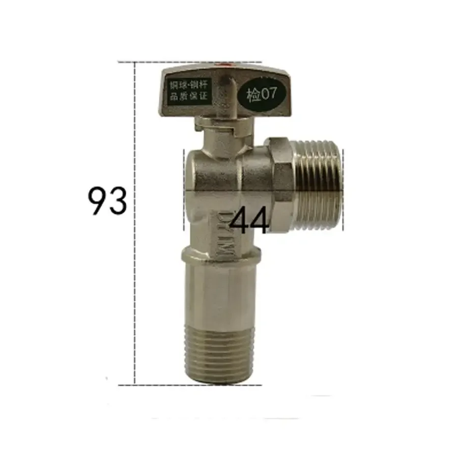 

1/2" BSP Turn 3/4" BSP Male Ball Angle Valve Elbow 90 Degree Hole Size 9.5mm Water Gas Oil Height 93mm Red Point