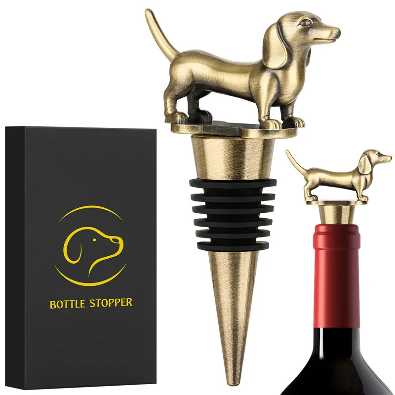 Cute Dachshund Wine Stopper Sausage Dog Metal Bottle Stoppers Champagne Saver for Wedding Celebration Gift for Friends