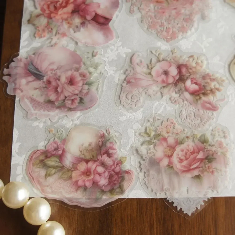 

18pcs Fairy Tale Wedding White Lace Decoration Flower Style PVC Sticker Scrapbooking DIY Gift Label Decoration Tag