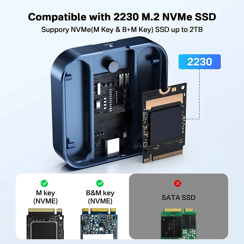 Acasis Magnetic 2230 M.2 NVMe SSD Case 10Gbps M2 to NVME PCI-E NVME SSD External Enclosure Support M/B&M Key For iPhone 15/16/17