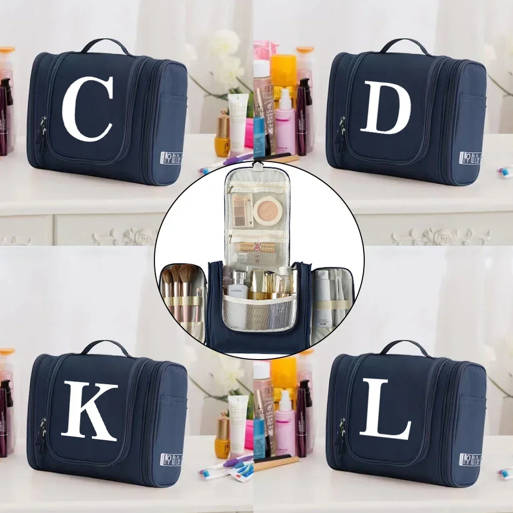 

Washing Toiletry Kits Storage Bags Unisex Cosmetic Bag Hanging Travel Organizer Bag White Initials Pattern Women Travel Makeup