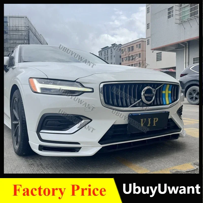 3 Pcs Front Bumper Lip Trunk Protector For Volvo NEW S60 V60 (Only For SPORT Style) 2020-2025 Car Styling PU Unpainted Color