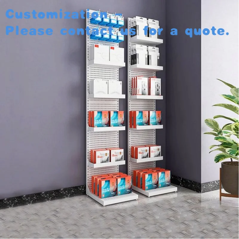 custom.Supermarket Supplies 5 laminate accessories White Metal Gondola Display Shelves with Hook