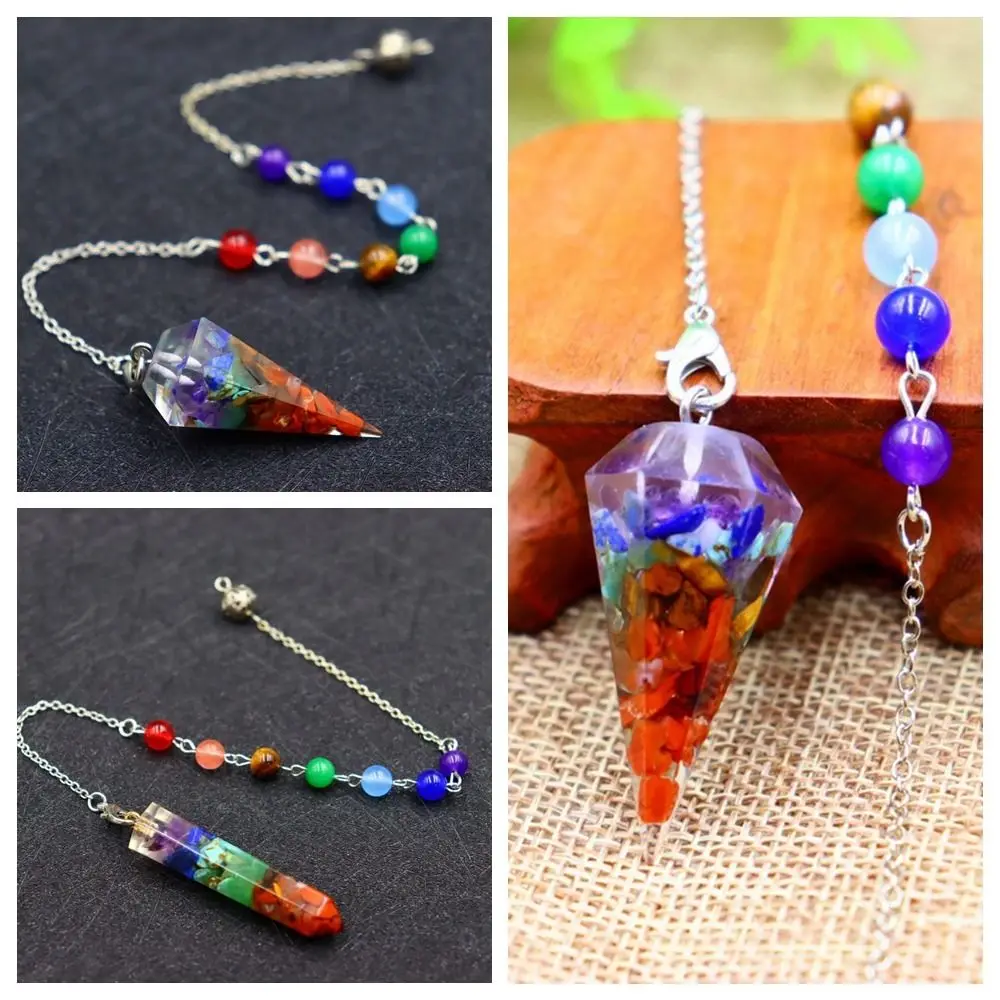 Fashion Jewelry Reiki Pendulum Pendant New Design Gift Chain Healing Crystal 7 Chakra Orgonite Amulet