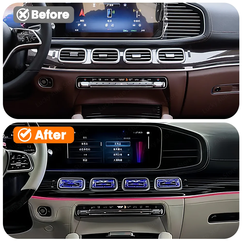 LED Vents 64 Colour Ambient Light For Mercedes Benz W167 GLE GLS GLE53 GLS63 Coupe Car Turbine Air Outlet Nozzle Decorative Lamp