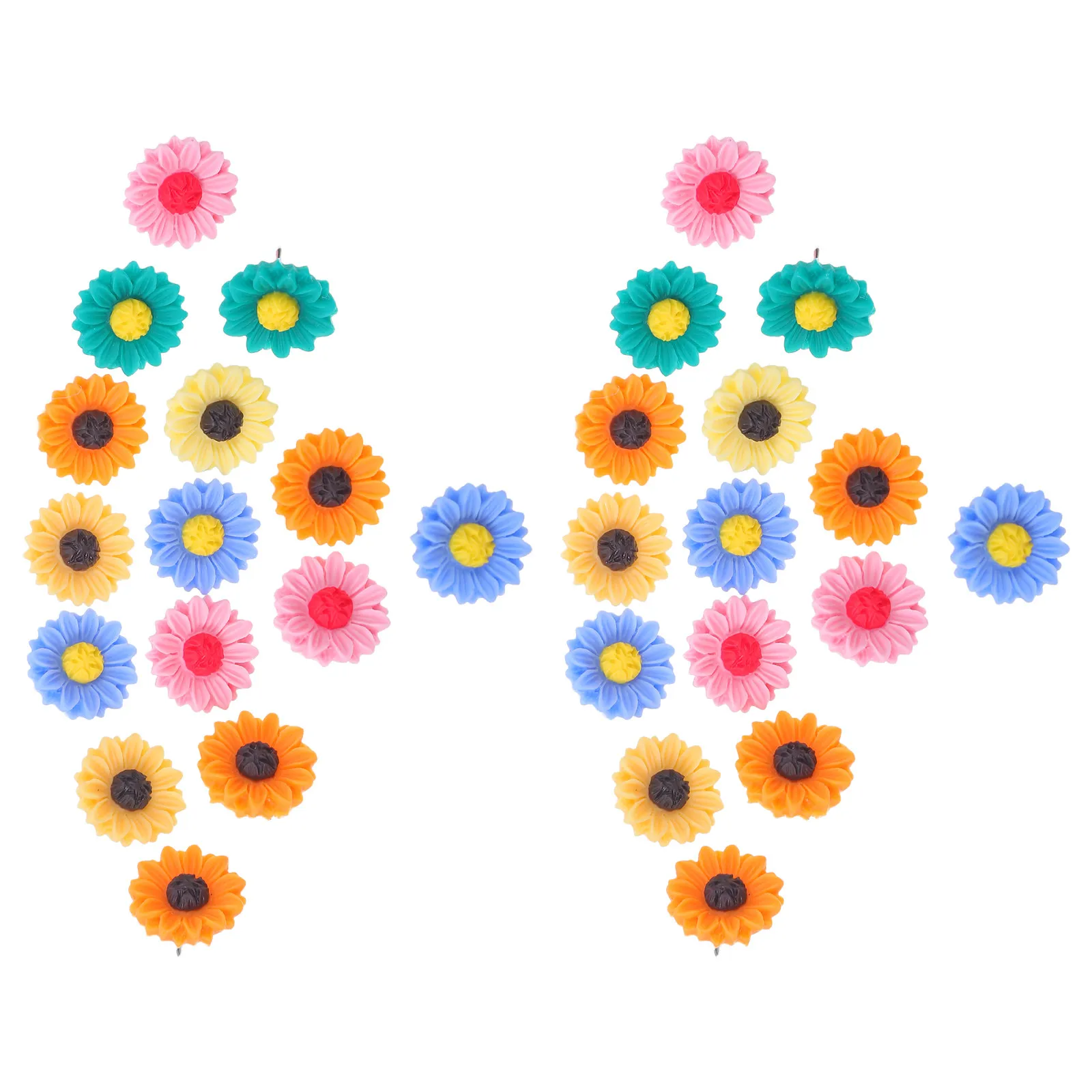 

40 шт. декоративных кнопок-гвоздиков в форме подсолнухов из смолы, яркие цвета, для пробковых досок, настенных карт, офисных столов