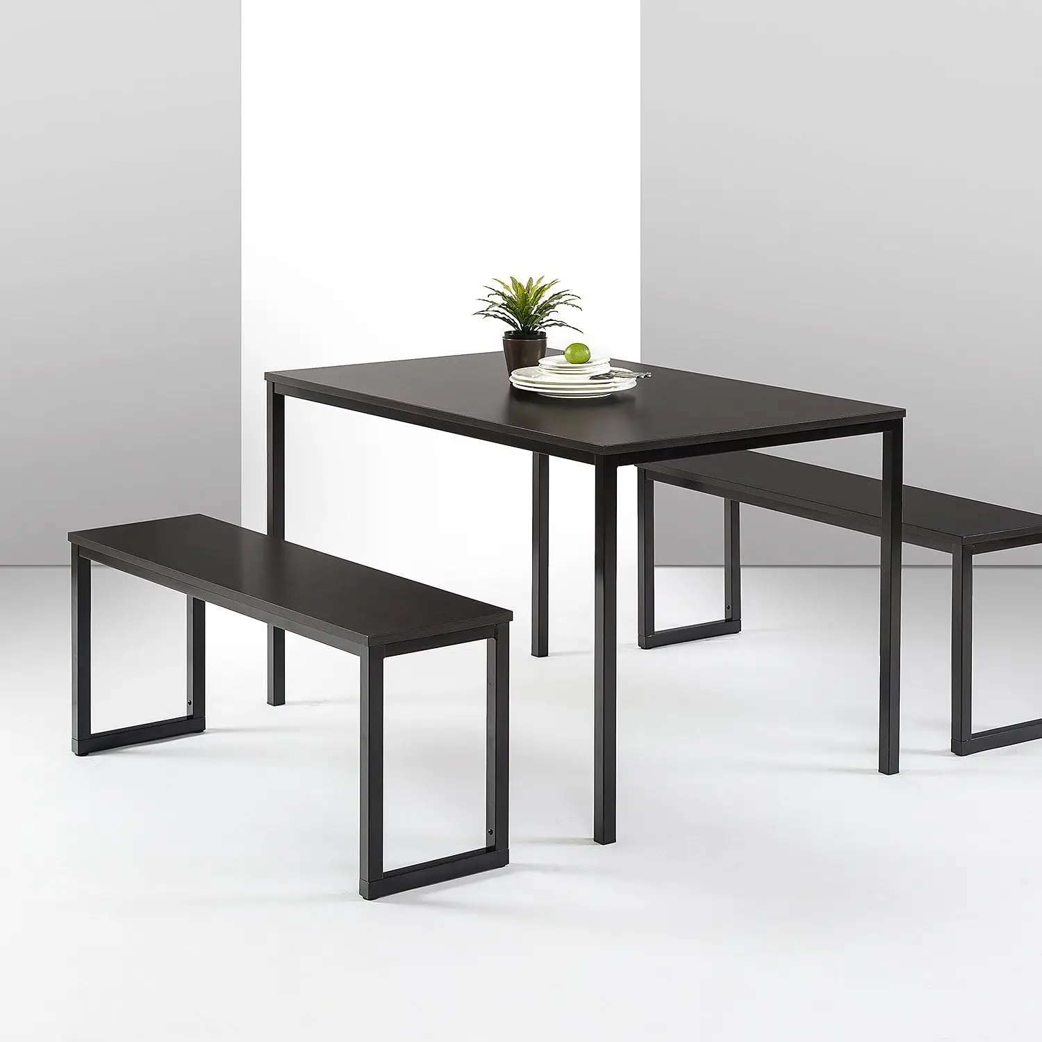 Modern Studio Collection Soho Dining Table with Two Benches (3 piece set) - Espresso