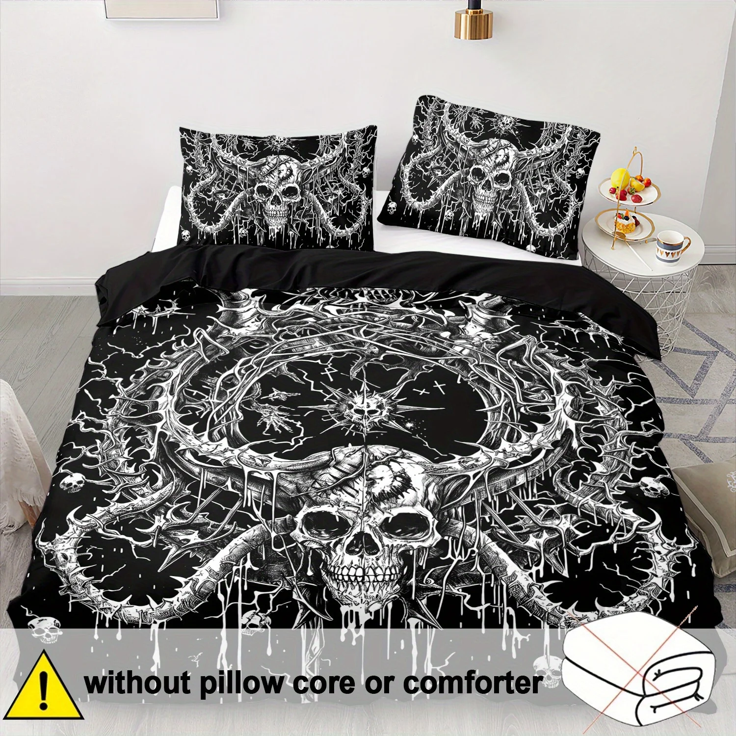 

Gothic Skull Bedding Set No Filling 3PCS Duvet Cover Black And White Color Cool Visual 3D Digital Room Decor Queen King Size