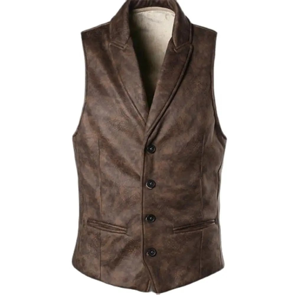 

Spring Suede Slim Fit Single Breasted Vest Mens Gothic Steampunk Victorian Waistcoat Casual Leather Sleeveless Jackets