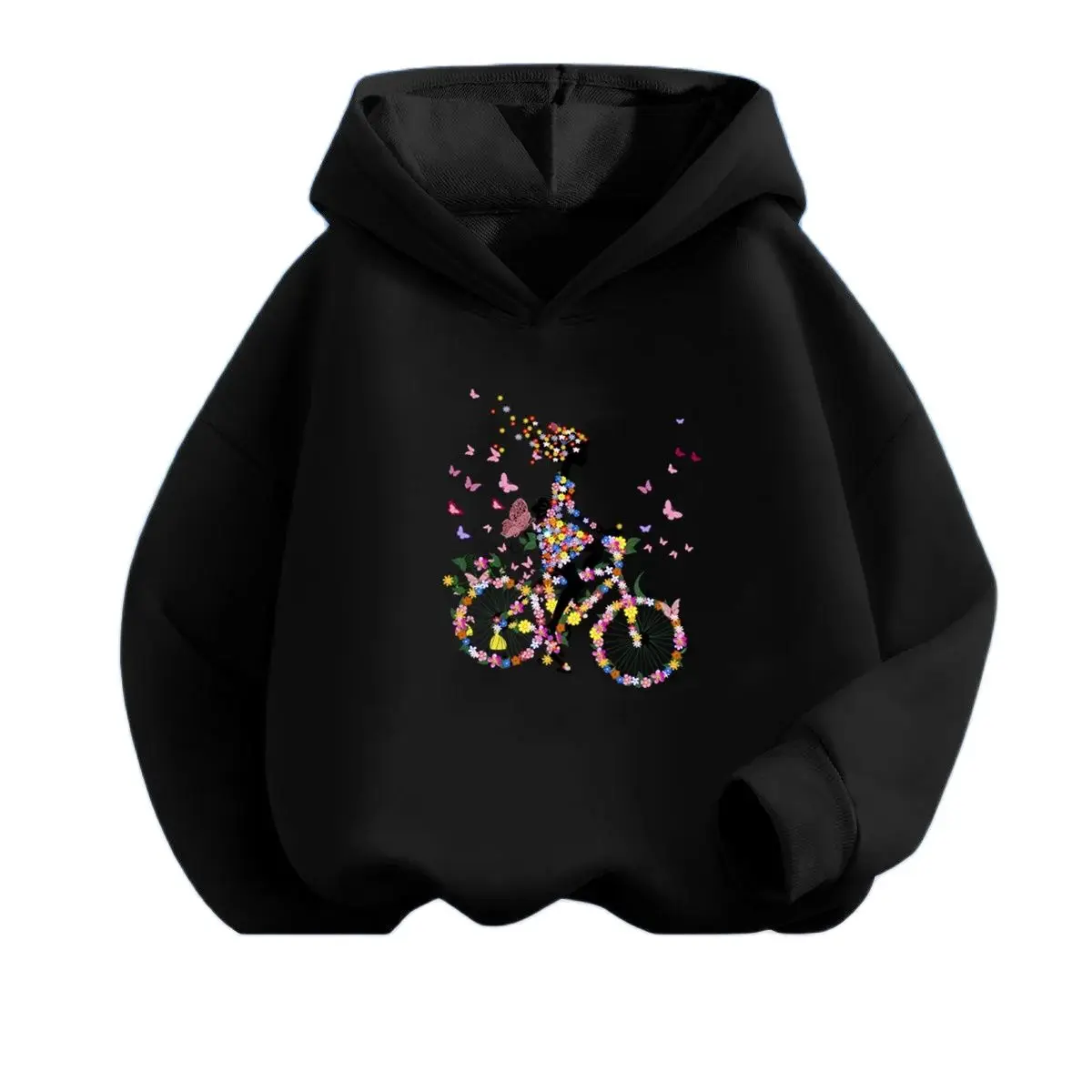 2023 Spring Autumn Fashion Kids Hoodies Hoodies Girls Fashion Butterfly Girls Bike Print Graphic Pullovers Sweatshirt New Top