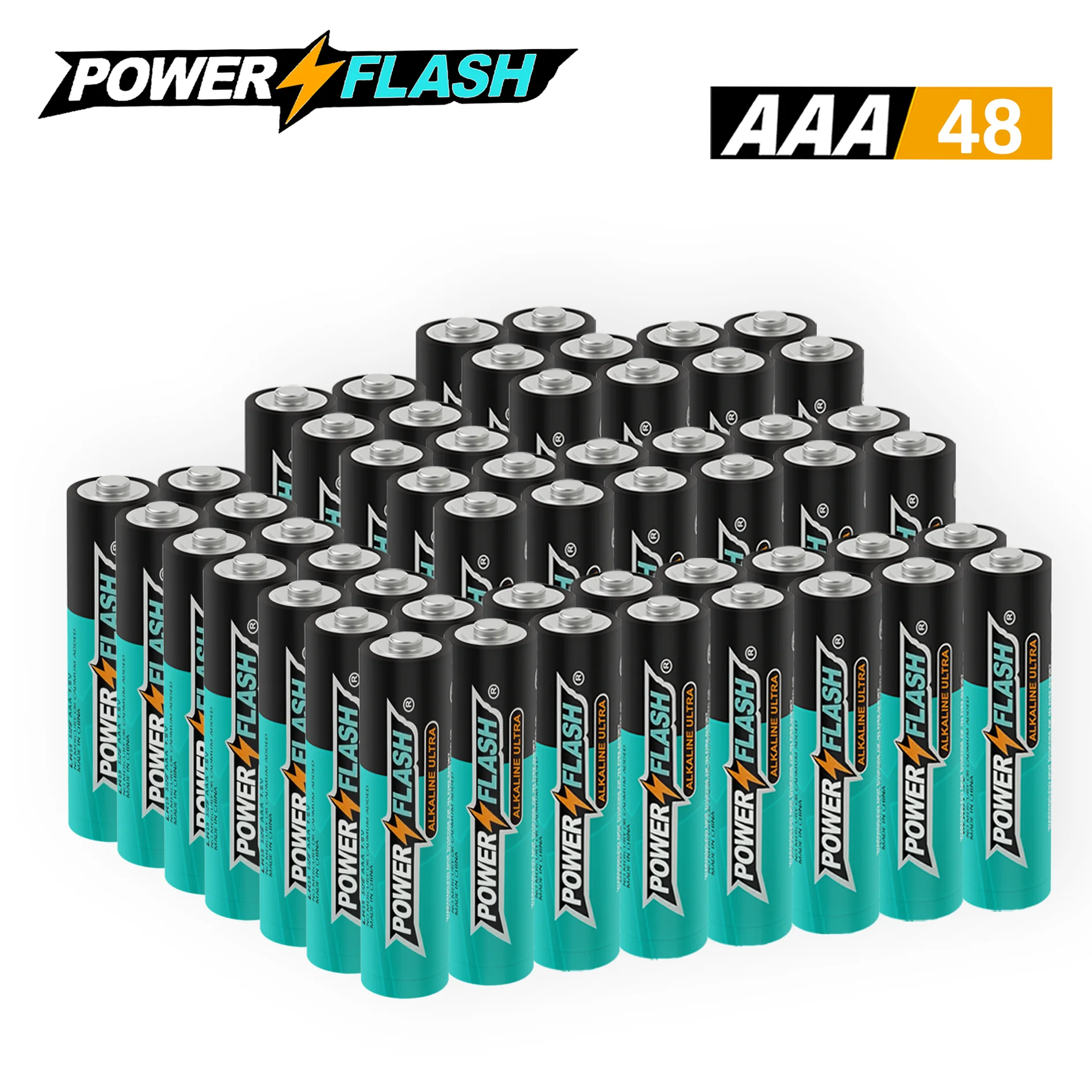

Powerflash Small Pack Aaa-48 Count with 10 Year Leak-Free Warranty, Long-Lasting Power - Alkaline 1.5V Compact Size
