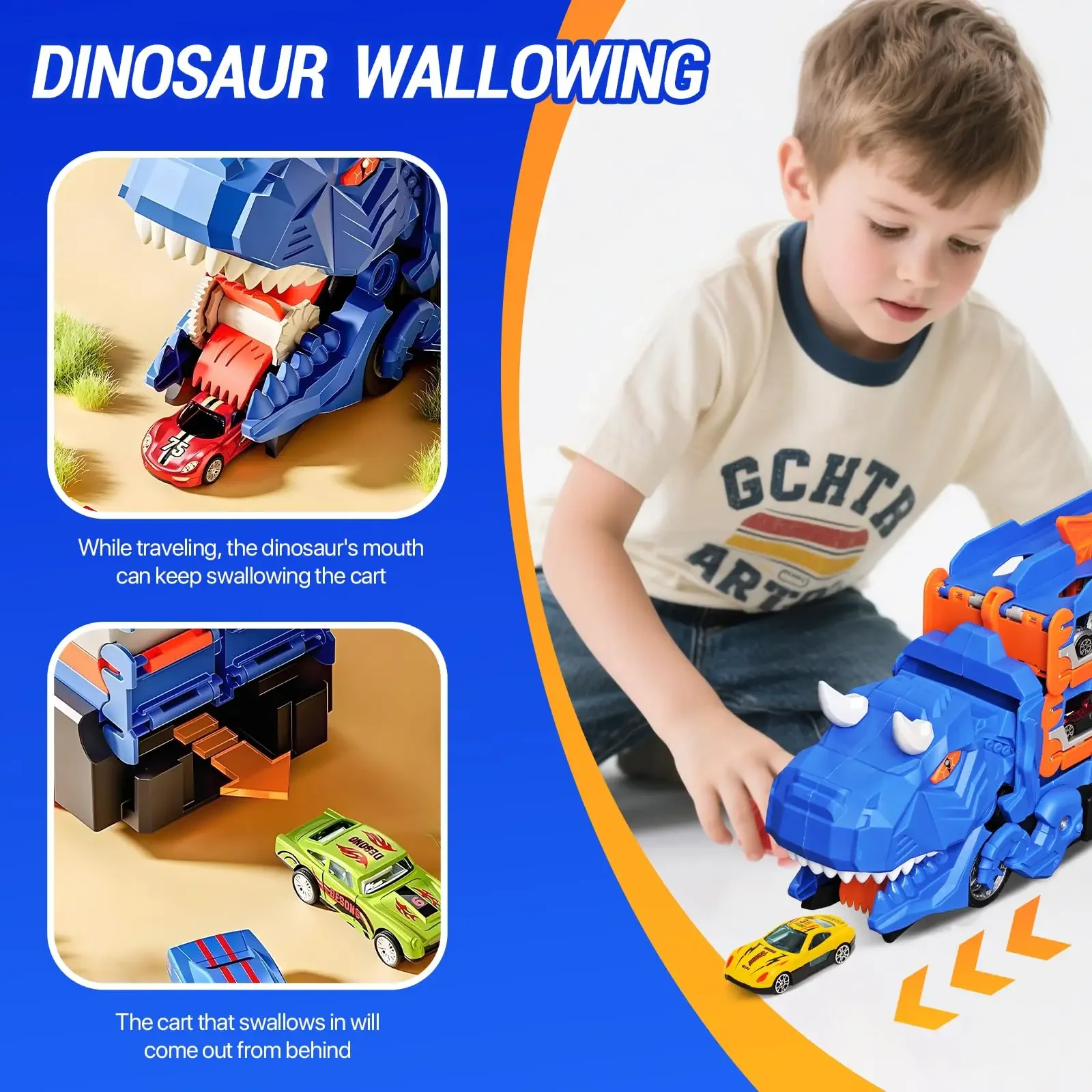 Dinosaurier-Transportwagen, Spielzeug, Rennstrecke, zusammenklappbares Dino-Träger-Auto-Set mit Mini-Autos, Geschenke für Kinder, Jungen im Alter von 3–5 Jahren, Spielzeug für Kleinkinder