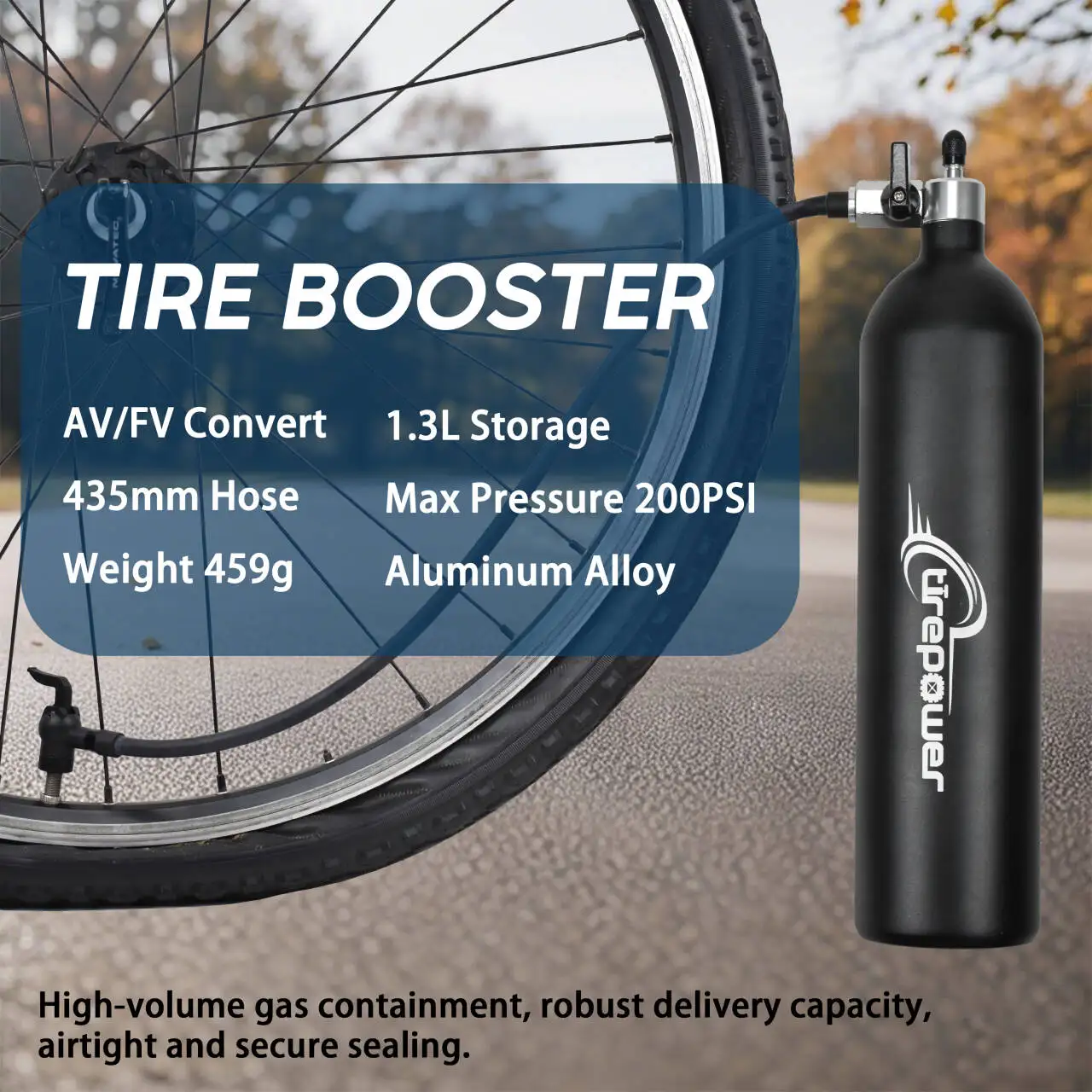 Aluminum Alloy Tubeless Pump Tire Inflator Tyre Air Booster Bottle With Valve Gas Cylinder 1.3L Fit For MTB Road Bike 29"Tire - Image 2