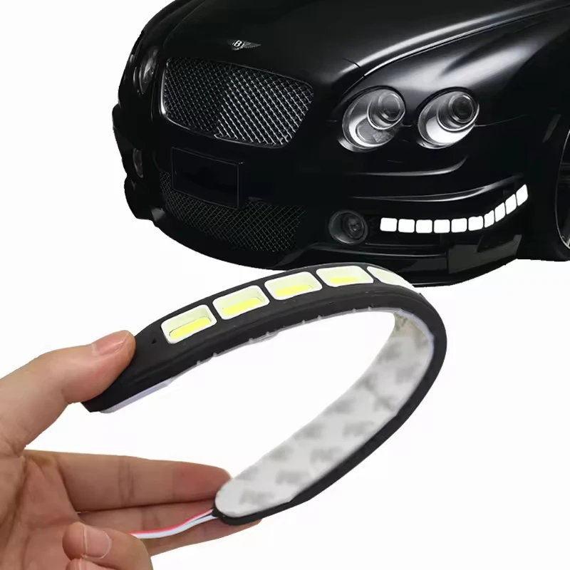 2pcs/pair 12V Bendable LED Strip Auto Car DRL Flexible Automotive Daytime Running Light COB Fog Lights Car Driving Lamp