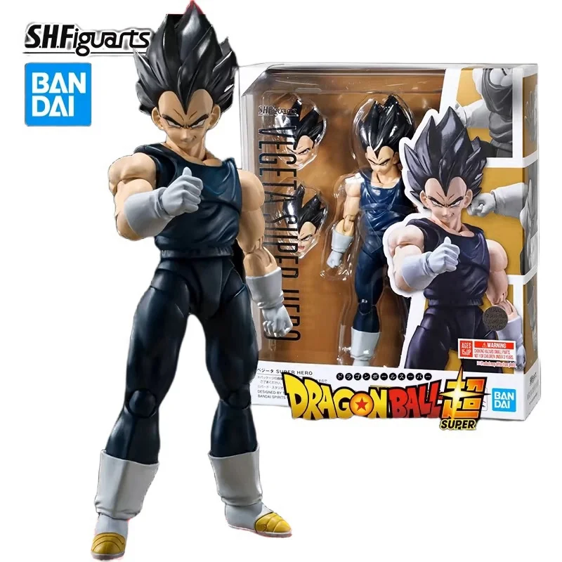 New Bandai Genuine Shf Dragon Ball Vegeta Super Hero Anime Action Figure Collectible Joints Movable Model Toy Ornament Xmas Gift