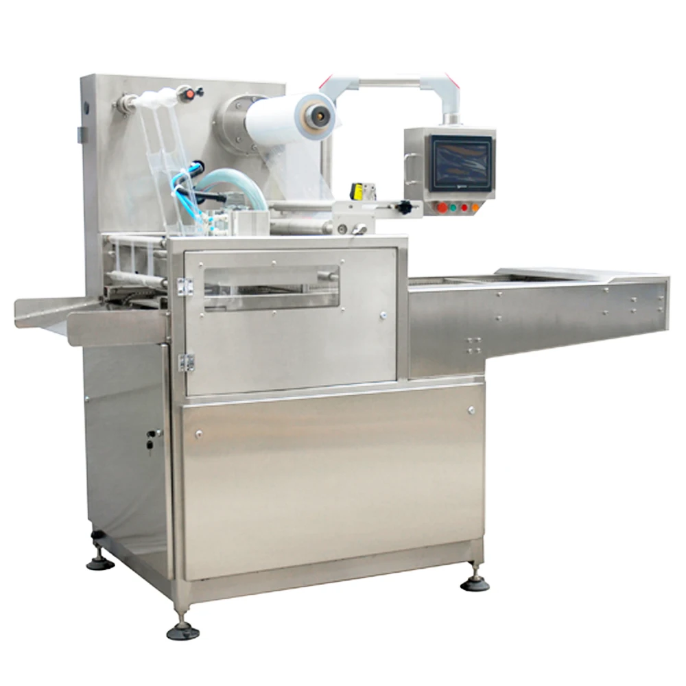 เครื่องซีลสูญญากาศแบบอัตโนมัติสำหรับบรรจุอาหารในกล่องอาหารกลางวัน รุ่น HVT-550A/2 ยี่ห้อ Hualian Industrial