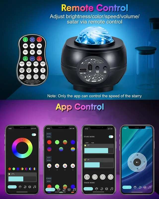 Lampu Atmosfer Bluetooth Xuanhui APP Starry Sky Light Natal Ulang Tahun Hadiah Kreatif LED Berputar Mimpi Lautan Langit Penuh