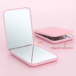 portable folding makeup Woman cute 2x magnification Travel Handheld LED Cosmetic Button Battery mirror pocket mirror with light
