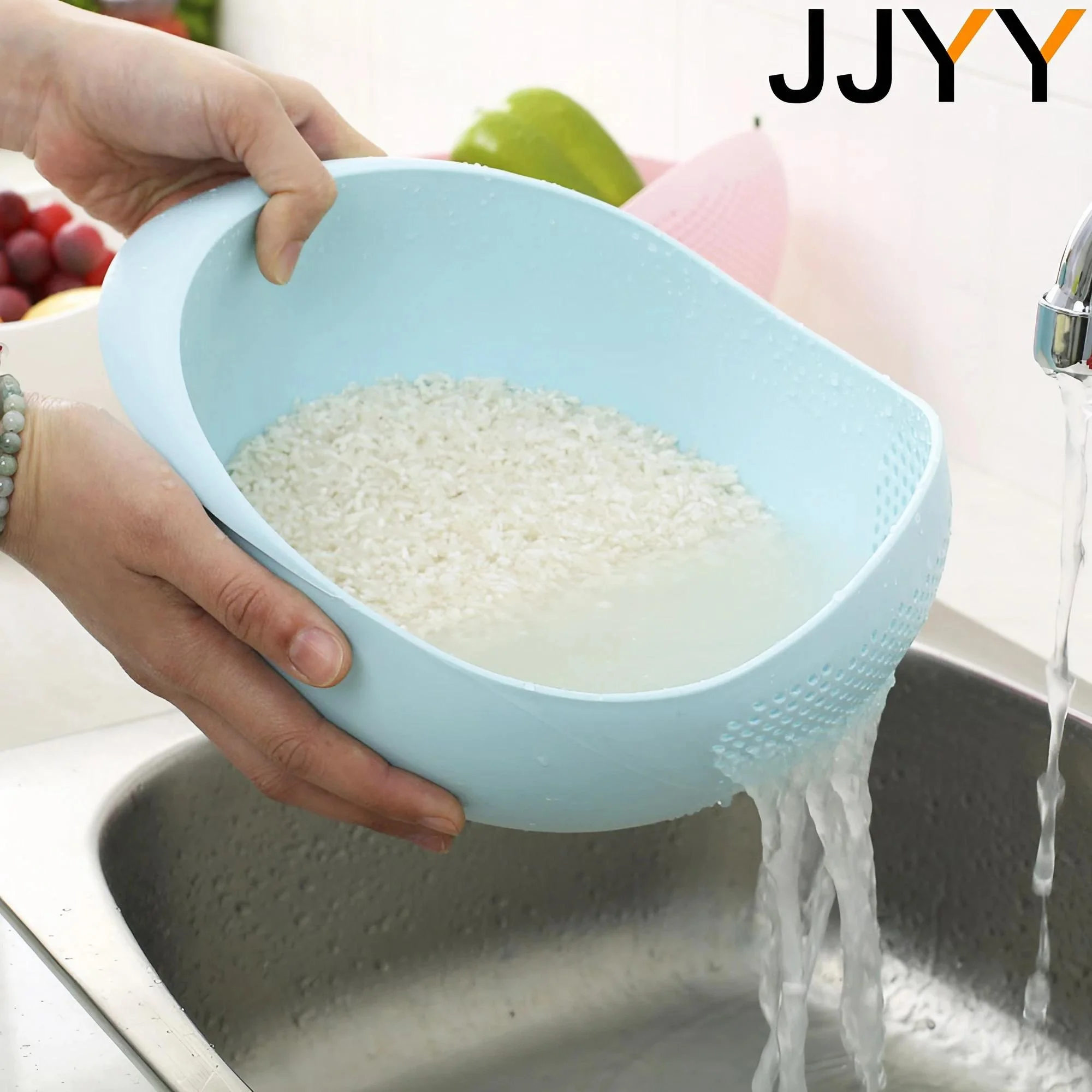 JJYY Rice Sieve Plastic Colander Sieve Rice Washing Filter Strainer Basket Kitchen Tools Food Beans Sieve Fruit Bowl Drainer