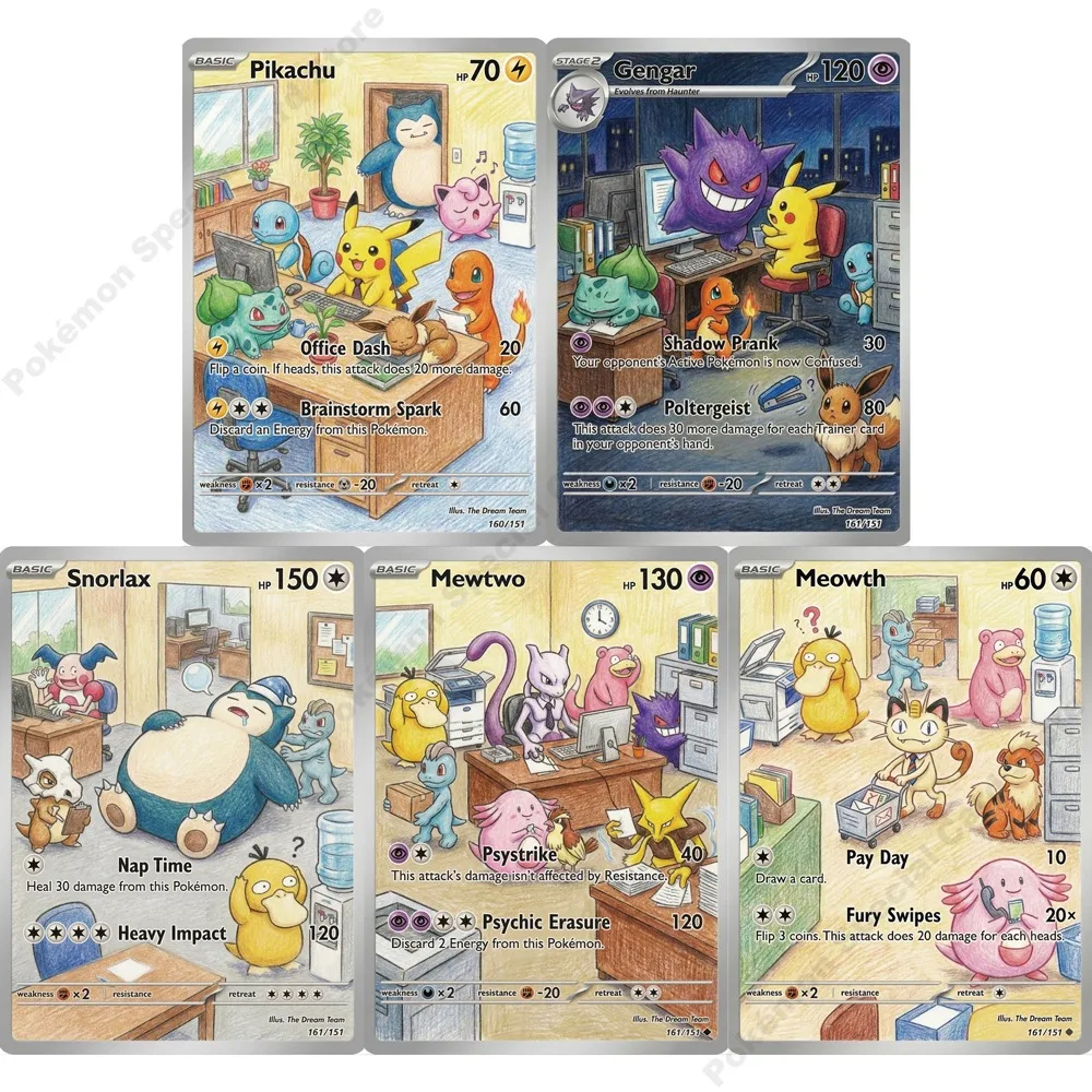 Tarjetas de Pokémon de la serie Gengar Meowth Mewtwo Snorlax, tarjetas de colección PTCG, tarjetas holográficas raras, juguetes de Anime, regalo de Pokémon, 5 uds.