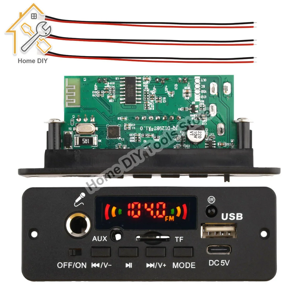 DC 5V MP3 Player 10W Amplifier Bluetooth MP3 Decoder Board Car Music Player FM Radio Handsfree Call Record Module Support Mic