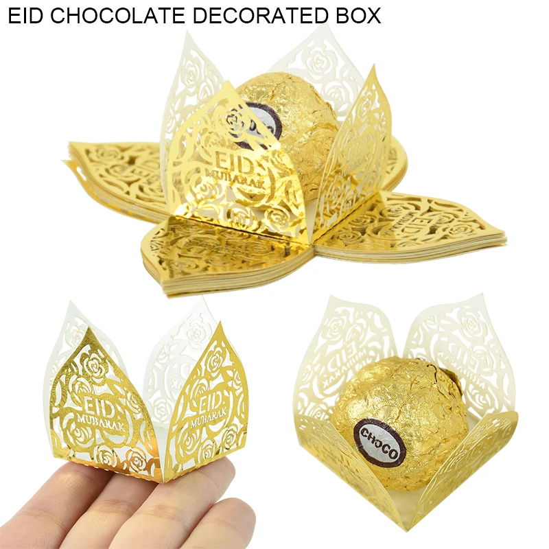 10/20pcs Eid Mubarak Chocolate Wrappers Paper Laser Cut Candy Box Ramadan DIY Cookies Chocolate Packaging Islamic Muslim Decor