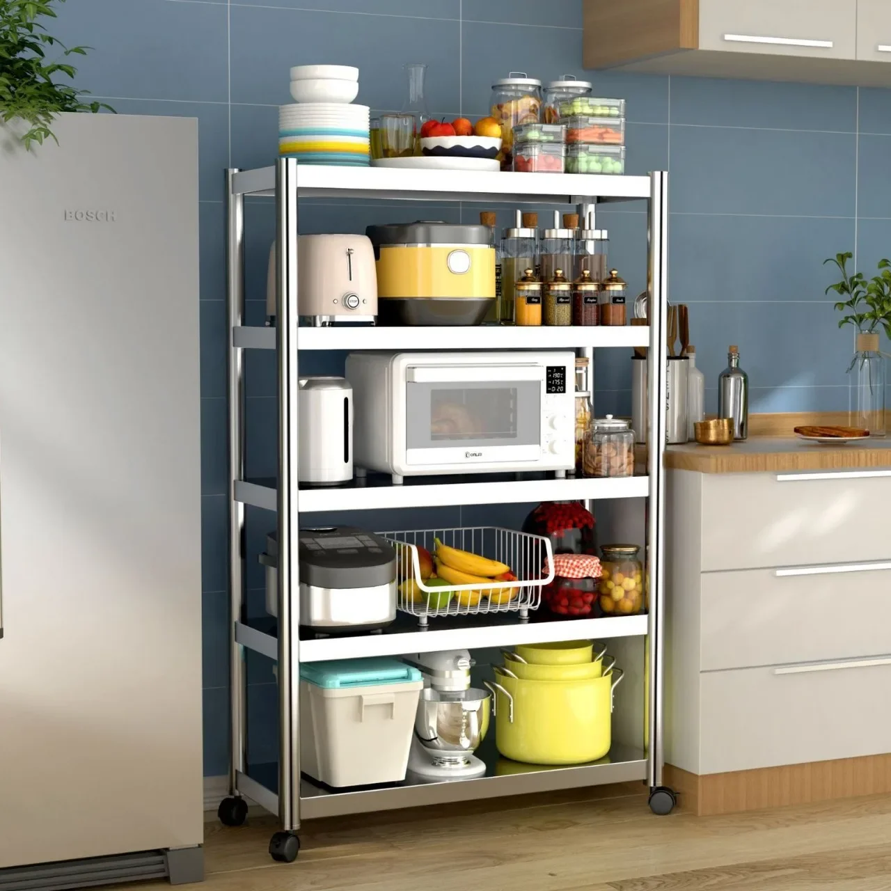 

CL Kitchen Floor to Floor Multi-layer Stainless Steel Multifunctional Household Shelf Microwave Oven Shelf