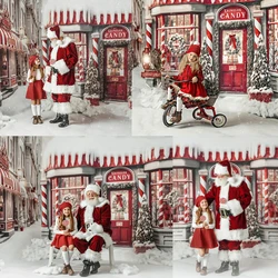 Kringles Candy Store Backdrops Christmas Kids Portrait Props Child Baby Photocall Photostudio Xmas Santa Snowy Street Background