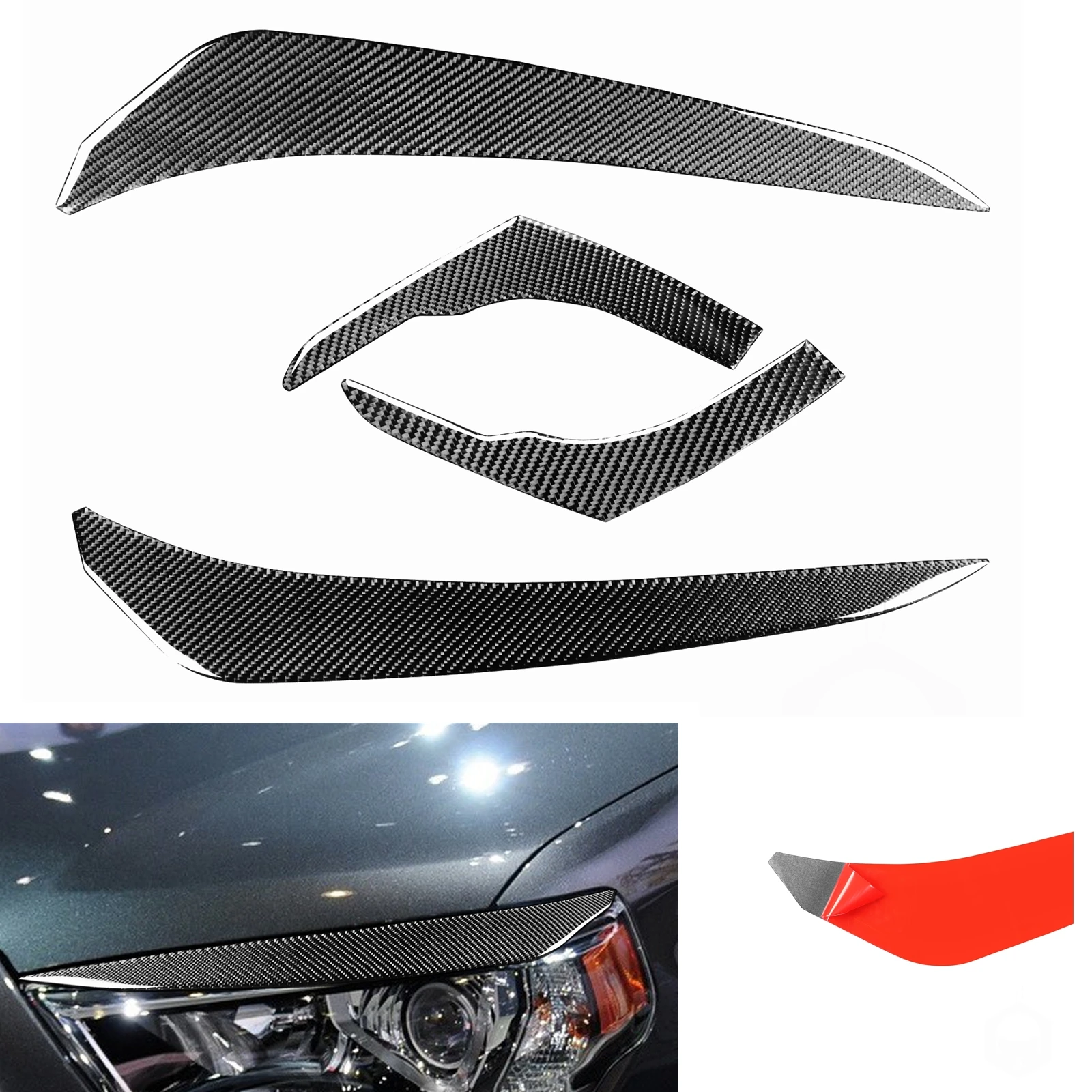 

For Toyota 4Runner 2010-2023 Carbon Fiber Headlight Eyebrow Headlamp Eyelid Front Head Lamp Brow Light Cover Frame Trim Sticker