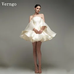 Verngo Champange Satin Mini Prom Gown Off The Shoulder A Line Party Dress Women Ball Gown Elegant Short Evening Dress Customized