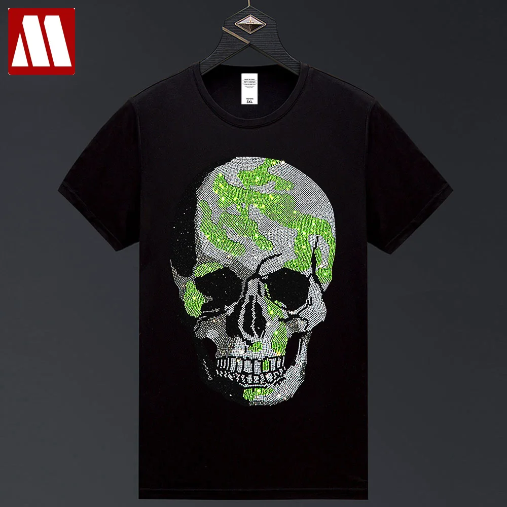 

XS-XXXL Summer Cotton T Shirts For Men Women Green Skulls Diamonds T-Shirt Man Black Tshirt Short Sleeve Casual Male Tee Tops