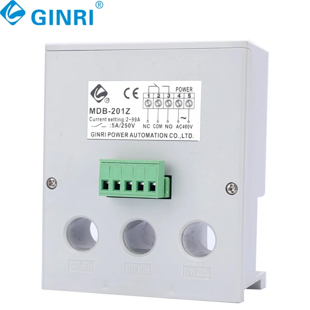 Ginri MDB-201Z Protector de sobrecarga de relé de protección de corriente trifásico montado en carril Din ajustable para motor